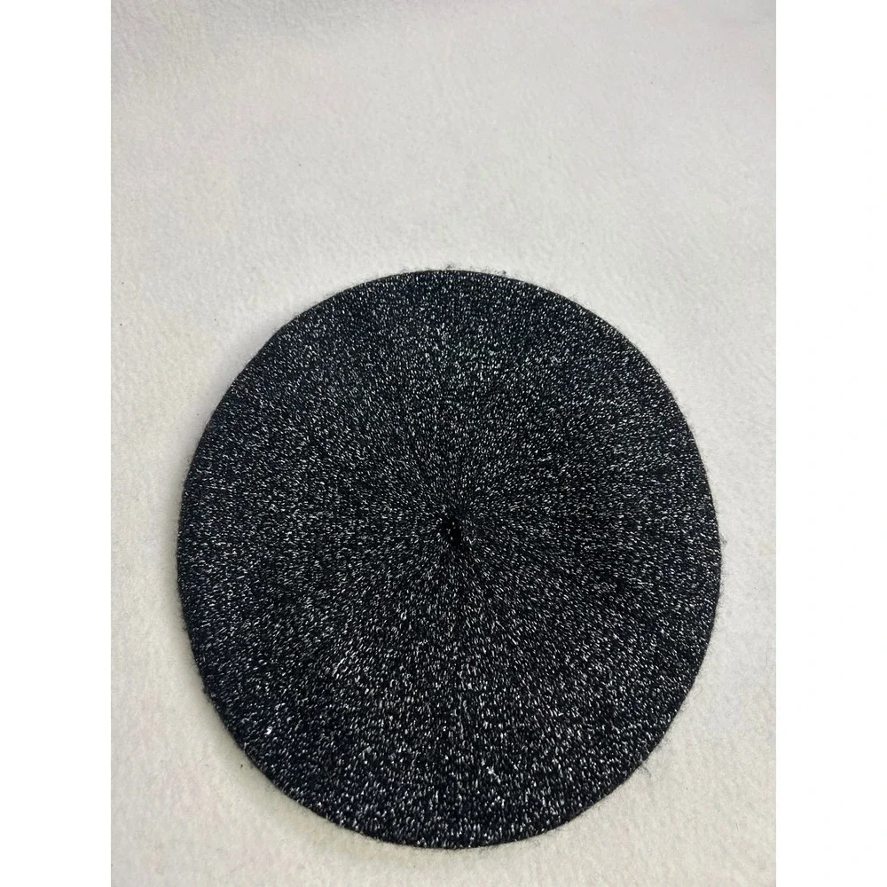 French Chic Women OS Black Silver Metallic Sparkle Wool Beret Hat